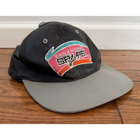 Vintage 90s San Antonio Spurs Leather Snapback Hat Leather Cap Logo Athletic - Picture 1 of 10